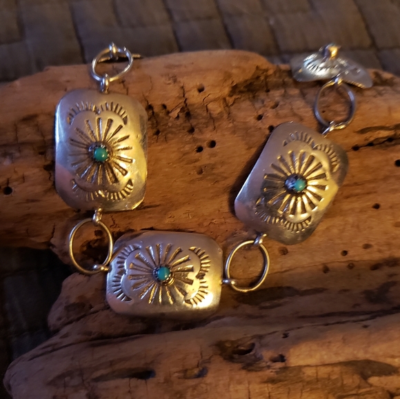 Sterling Silver Turquoise Concho Bracelet Native American - Picture 2 of 9